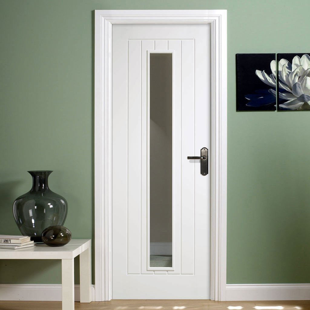 Mexicano Internal Door - Vertical Lining Clear Glass - White Primed