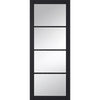 Premium Double Sliding Door & Wall Track - Soho 4 Pane Charcoal Door - Clear Glass - Prefinished