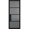 Top Mounted Stainless Steel Sliding Track & Double Door - Chelsea 4 Pane Black Primed Doors - Tinted Glass