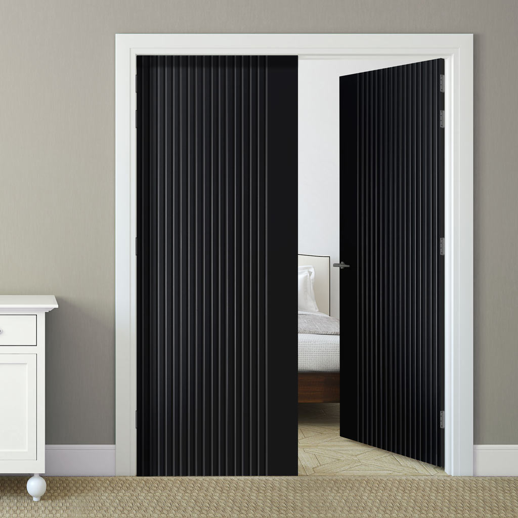 Malmo Black Flush Fire Internal Door Pair - 1/2 Hour Fire Rated - Prefinished