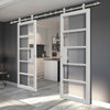 Sirius Tubular Stainless Steel Sliding Track & Double Door - Industrial Metro White Internal Door - Clear Glass - Prefinished