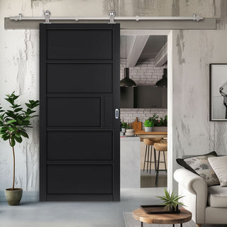 Image: Sirius Tubular Stainless Steel Sliding Track & Door - Industrial Metro Black Panel Internal Door - Prefinished