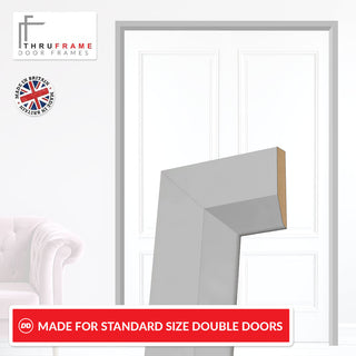 Image: Made to Size Thruframe Interior Mist Grey Primed Door Lining Frame and Modern Architrave Set - Suits Double Doors