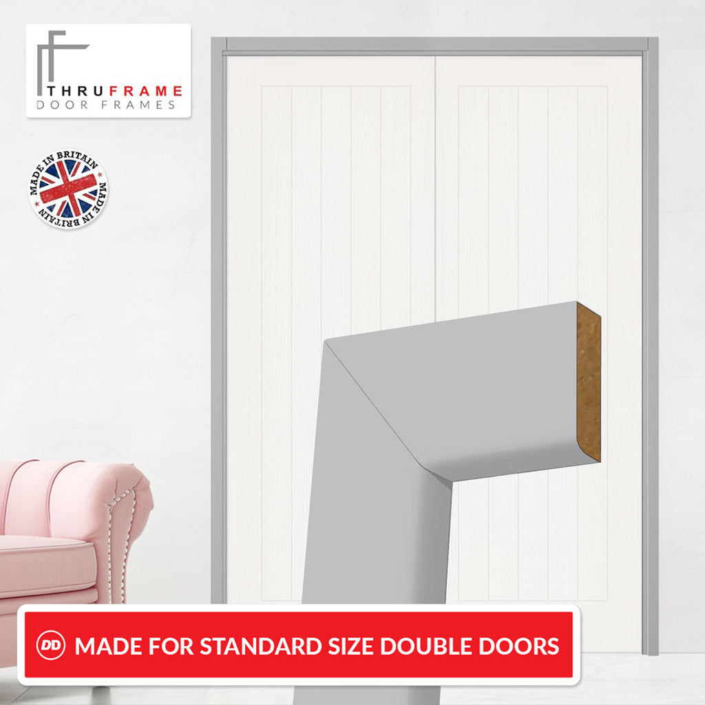 Made to Size Thruframe Interior Mist Grey Primed Door Lining Frame and Simple Architrave Set - Suits Double Doors