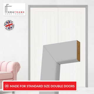 Image: Made to Size Thruframe Interior Mist Grey Primed Door Lining Frame and Simple Architrave Set - Suits Double Doors