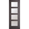 Premium Double Sliding Door & Wall Track - Vancouver 4 Pane Ash Grey Door - Clear Glass - Prefinished