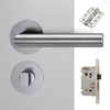 Monroe Door Lever Bathroom Handle Pack - 3 Radius Cornered Hinges - Satin Stainless Steel