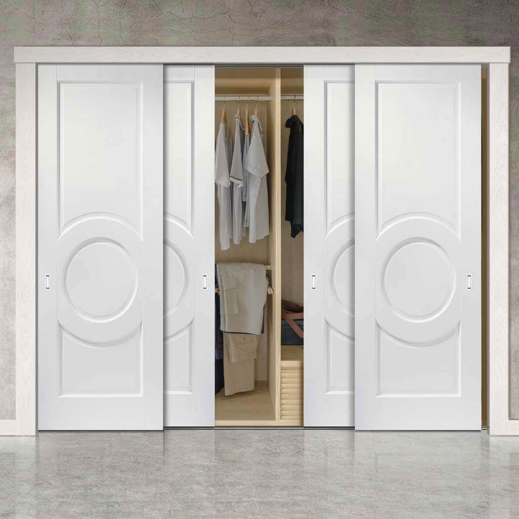 Minimalist Wardrobe Door & Frame Kit - Four Montpellier 3 Panel Doors - White Primed