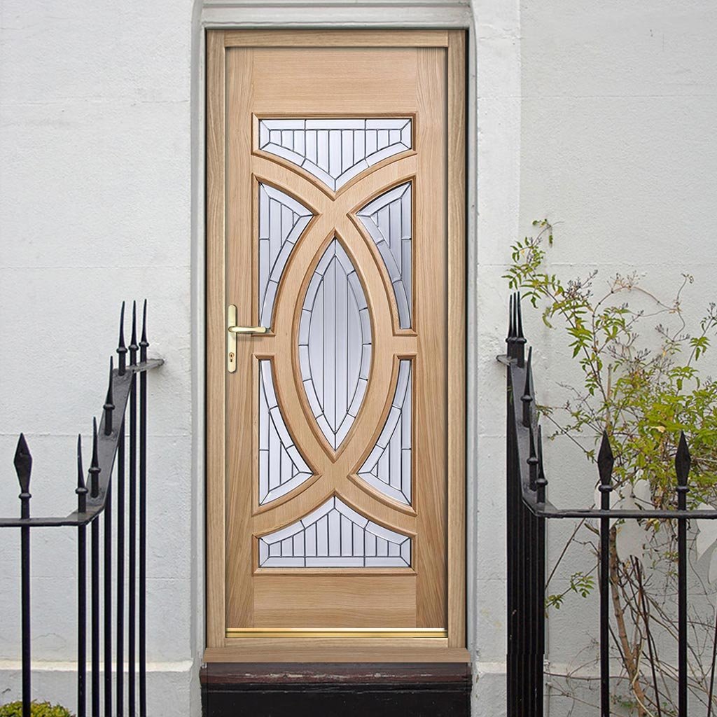 Majestic External Oak Front Door and Frame Set - Zinc Double Glazing