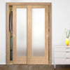Minimalist Wardrobe Door & Frame Kit - Two Pattern 10 Shaker Oak Doors - Obscure Glass - Unfinished