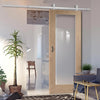 Top Mounted Stainless Steel Sliding Track & Door - Pattern 10 Oak Door - Clear Glass - Prefinished