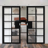 Top Mounted Stainless Steel Sliding Track & Double Door - Industrial Plaza Black Internal Door - Clear Glass - Prefinished