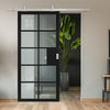 Top Mounted Stainless Steel Sliding Track & Door - Industrial Plaza Black Internal Door - Clear Glass - Prefinished