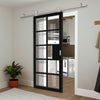 Sirius Tubular Stainless Steel Sliding Track & Door - Industrial Plaza Black Internal Door - Clear Glass - Prefinished