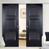 Premium Double Sliding Door & Wall Track - Amsterdam 3 Panel Black Primed Door - Unfinished