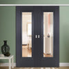 Premium Double Sliding Door & Wall Track - Eindhoven Black Primed Door - Clear Glass - Unfinished