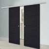 Premium Double Sliding Door & Wall Track - Soho 4 Panel Charcoal Door - Prefinished