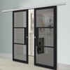 Premium Double Sliding Door & Wall Track - Tribeca 3 Pane Black Painted Door - Tinted Glass