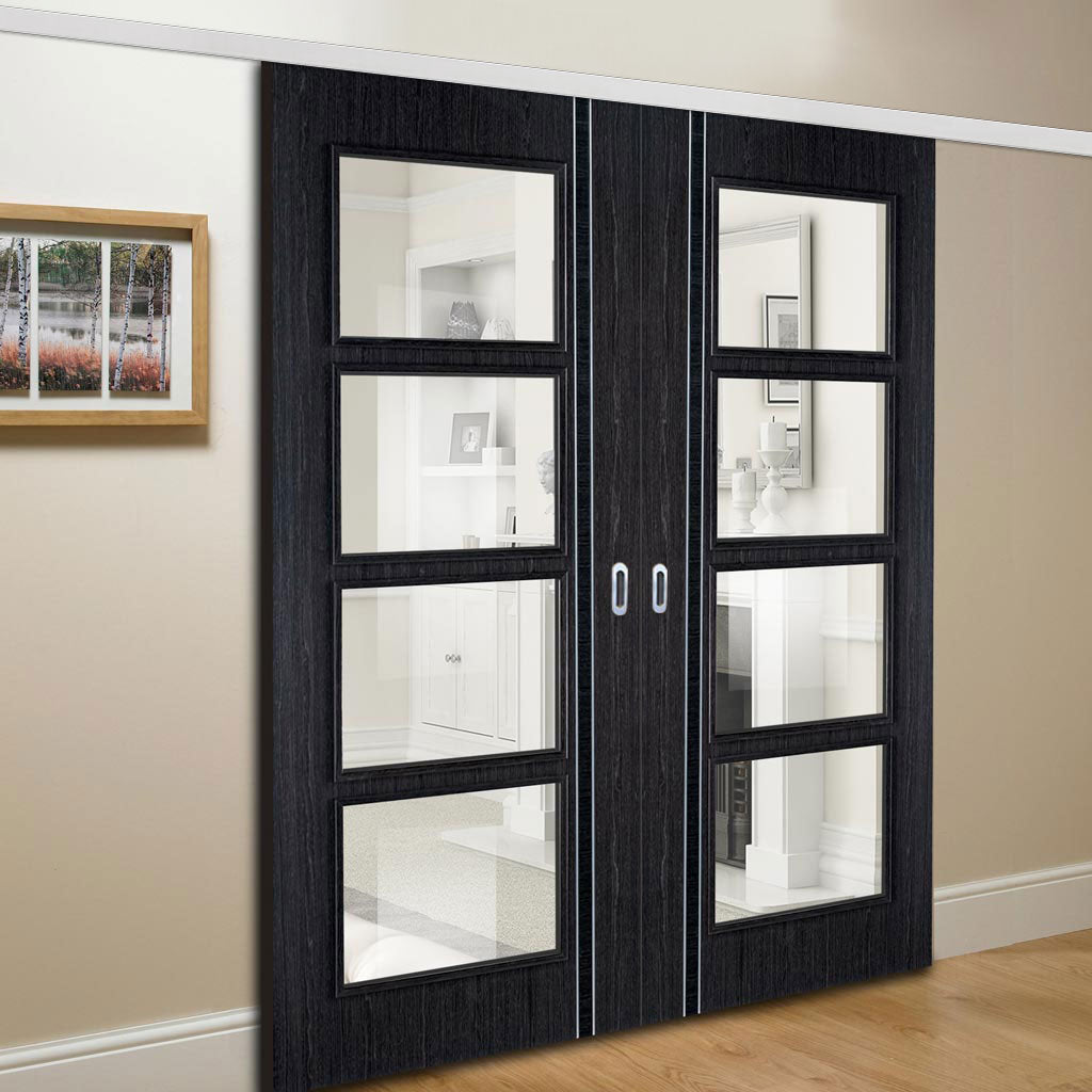 Premium Double Sliding Door & Wall Track - Zanzibar Ash Grey Door - Cl