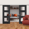 Premium Double Sliding Door & Wall Track - Antwerp 3 Pane Black Primed Door - Clear Glass