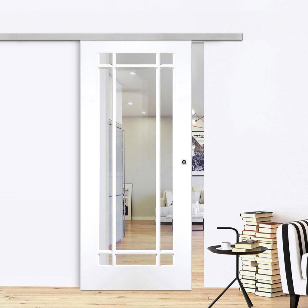 Premium Single Sliding Door & Wall Track - Cheshire White Door - Clear