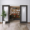 Premium Double Sliding Door & Wall Track - Diez Charcoal Black 1L Door - Raised Mouldings - Clear Glass - Prefinished