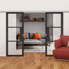 Premium Double Sliding Door & Wall Track - Tribeca 3 Pane Black Painted Door - Clear Glass