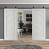 Top Mounted Black Sliding Track & Double Door - Shaker Quartz Internal Door - White Primed