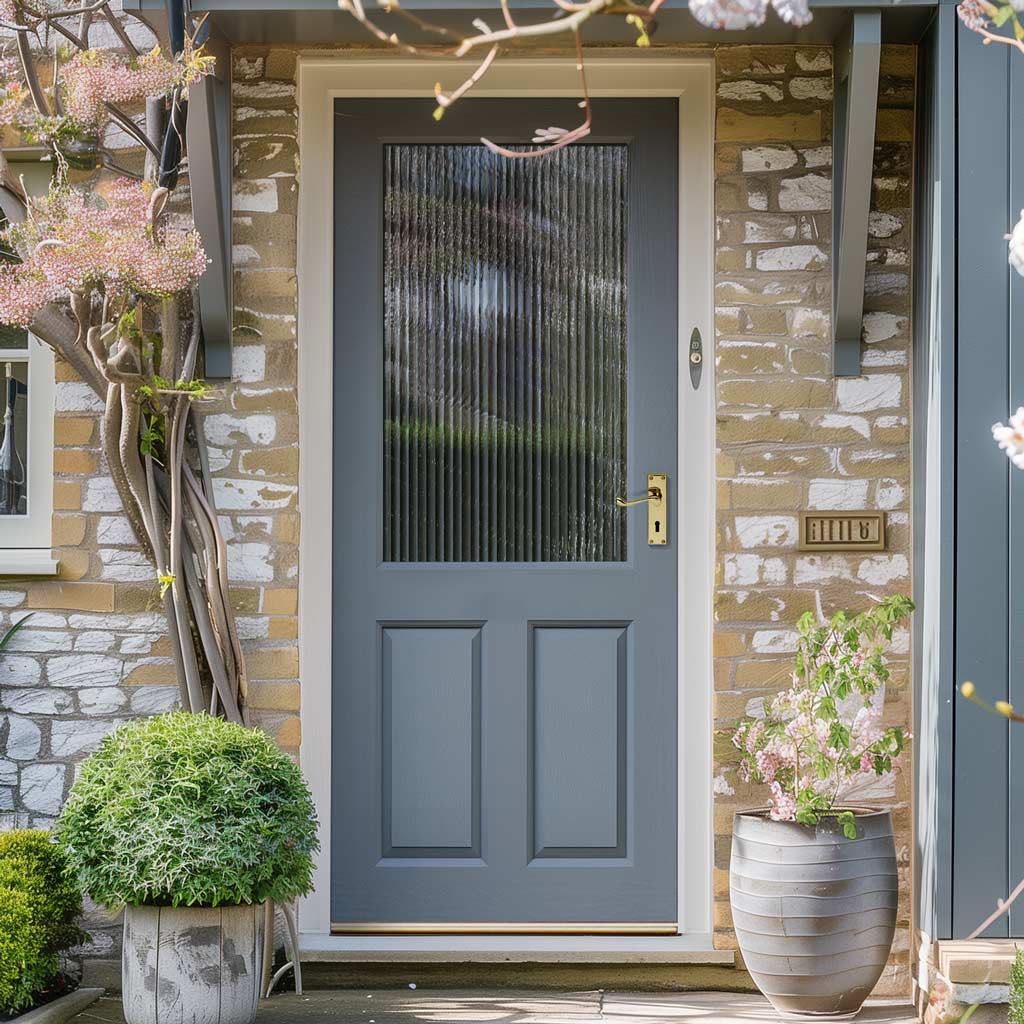 2XG Exterior Hardwood Back Door - Reeded Toughened Double Glazing