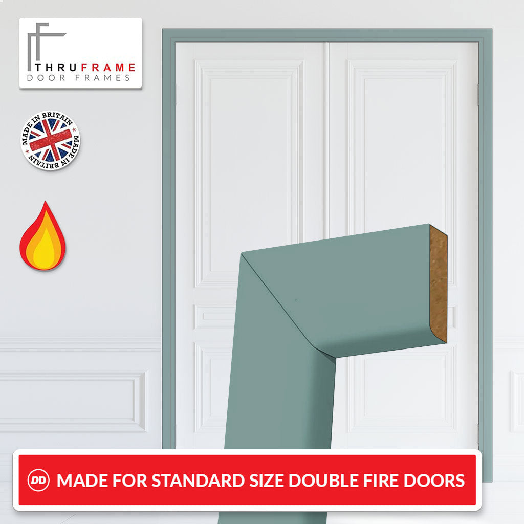 Made to Size Thruframe Interior Sage Sky Primed Door Lining Frame and Simple Architrave Set - Suits Double Fire Doors