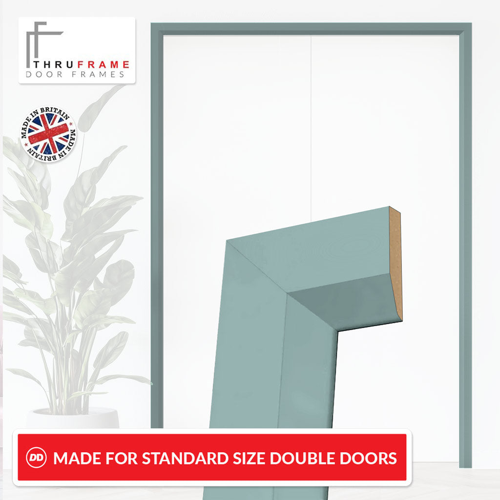 Made to Size Thruframe Interior Sage Sky Primed Door Lining Frame and Modern Architrave Set - Suits Double Doors