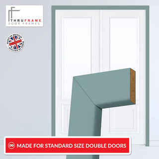 Image: Made to Size Thruframe Interior Sage Sky Primed Door Lining Frame and Simple Architrave Set - Suits Double Doors