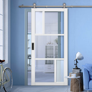 Image: Sirius Tubular Stainless Steel Track & Solid Wood Door - Eco-Urban® Arran 5 Pane Door DD6432G Clear Glass(2 FROSTED PANES) - 6 Colour Options