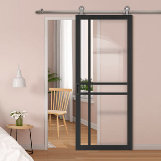 Image: Sirius Tubular Stainless Steel Track & Solid Wood Door - Eco-Urban® Glasgow 6 Pane Door DD6314G - Clear Glass - 6 Colour Options