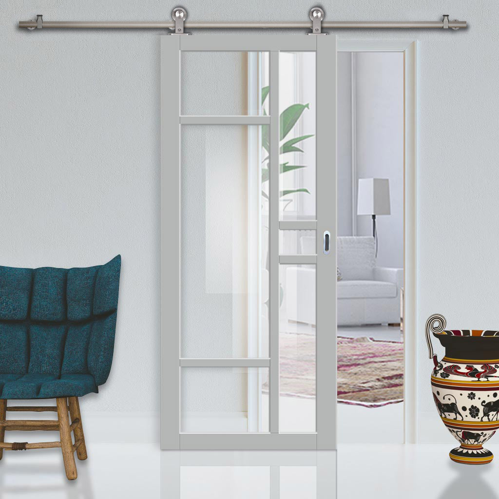 Sirius Tubular Stainless Steel Track & Solid Wood Door - Eco-Urban® Isla 6 Pane Door DD6429G Clear Glass - 6 Colour Options