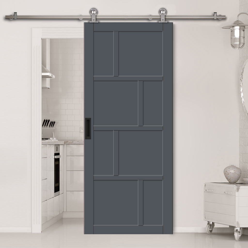 Sirius Tubular Stainless Steel Track & Solid Wood Door - Eco-Urban® Kochi 8 Panel Door DD6415 - 6 Colour Options