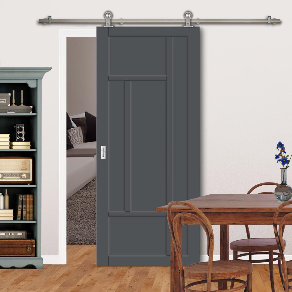 Sirius Tubular Stainless Steel Track & Solid Wood Door - Eco-Urban® Morningside 5 Panel Door DD6437 - 6 Colour Options