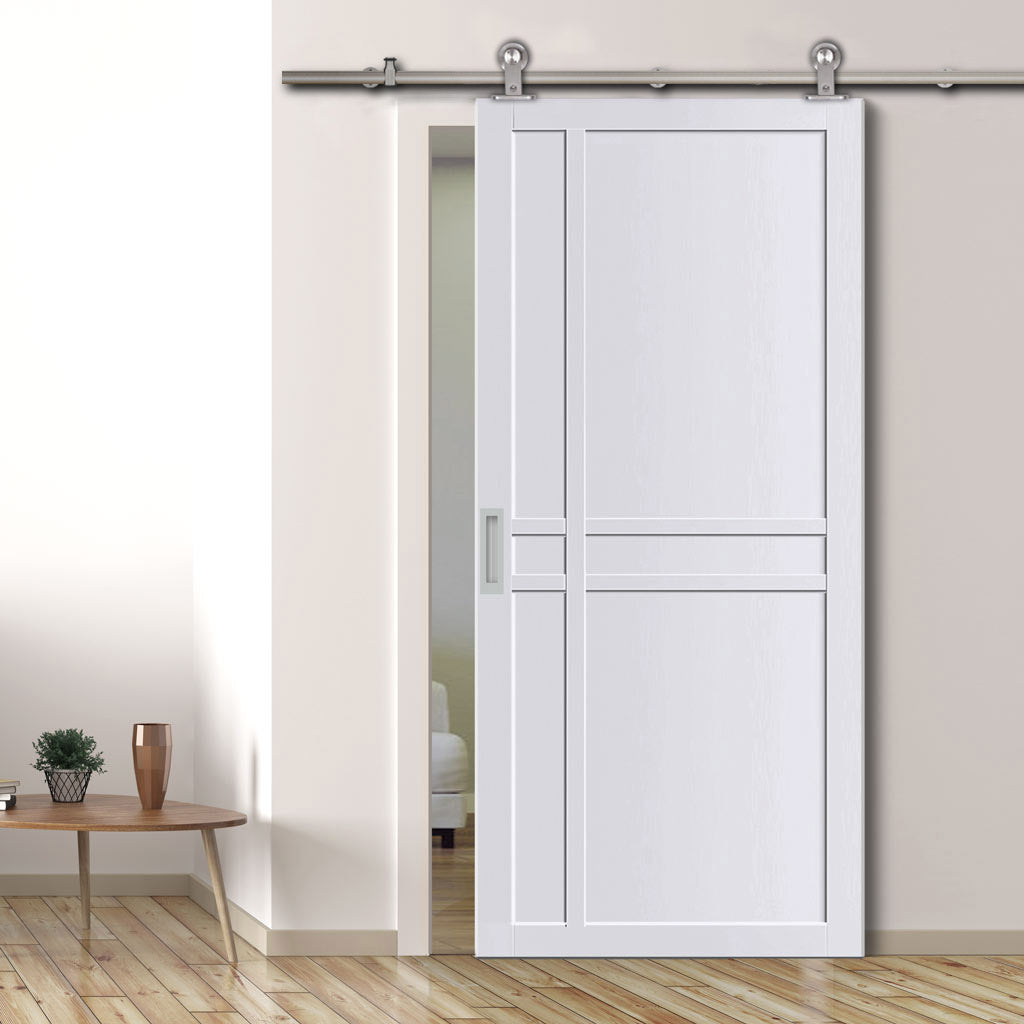 Sirius Tubular Stainless Steel Track & Solid Wood Door - Eco-Urban® Glasgow 6 Panel Door DD6314 - 6 Colour Options