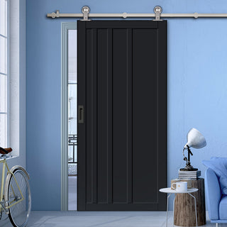 Image: Sirius Tubular Stainless Steel Track & Solid Wood Door - Eco-Urban® Malmo 4 Panel Door DD6401 - 6 Colour Options