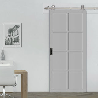 Image: Sirius Tubular Stainless Steel Track & Solid Wood Door - Eco-Urban® Perth 8 Panel Door DD6318 - 6 Colour Options