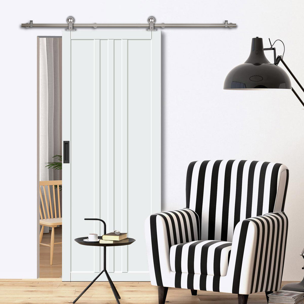 Sirius Tubular Stainless Steel Track & Solid Wood Door - Eco-Urban® Skye 4 Panel Door DD6435 - 6 Colour Options