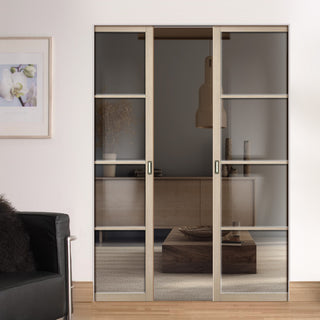 Image: Soho 4 Pane Blonde Oak Absolute Evokit Double Pocket Doors - Clear Glass - Prefinished