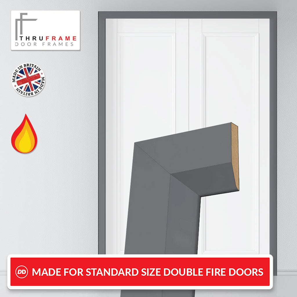 Made to Size Thruframe Interior Stormy Grey Primed Door Lining Frame and Modern Architrave Set - Suits Double Fire Doors