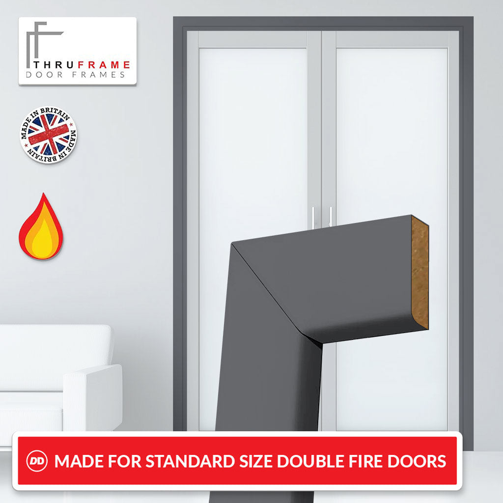 Made to Size Thruframe Interior Stormy Grey Primed Door Lining Frame and Simple Architrave Set - Suits Double Fire Doors