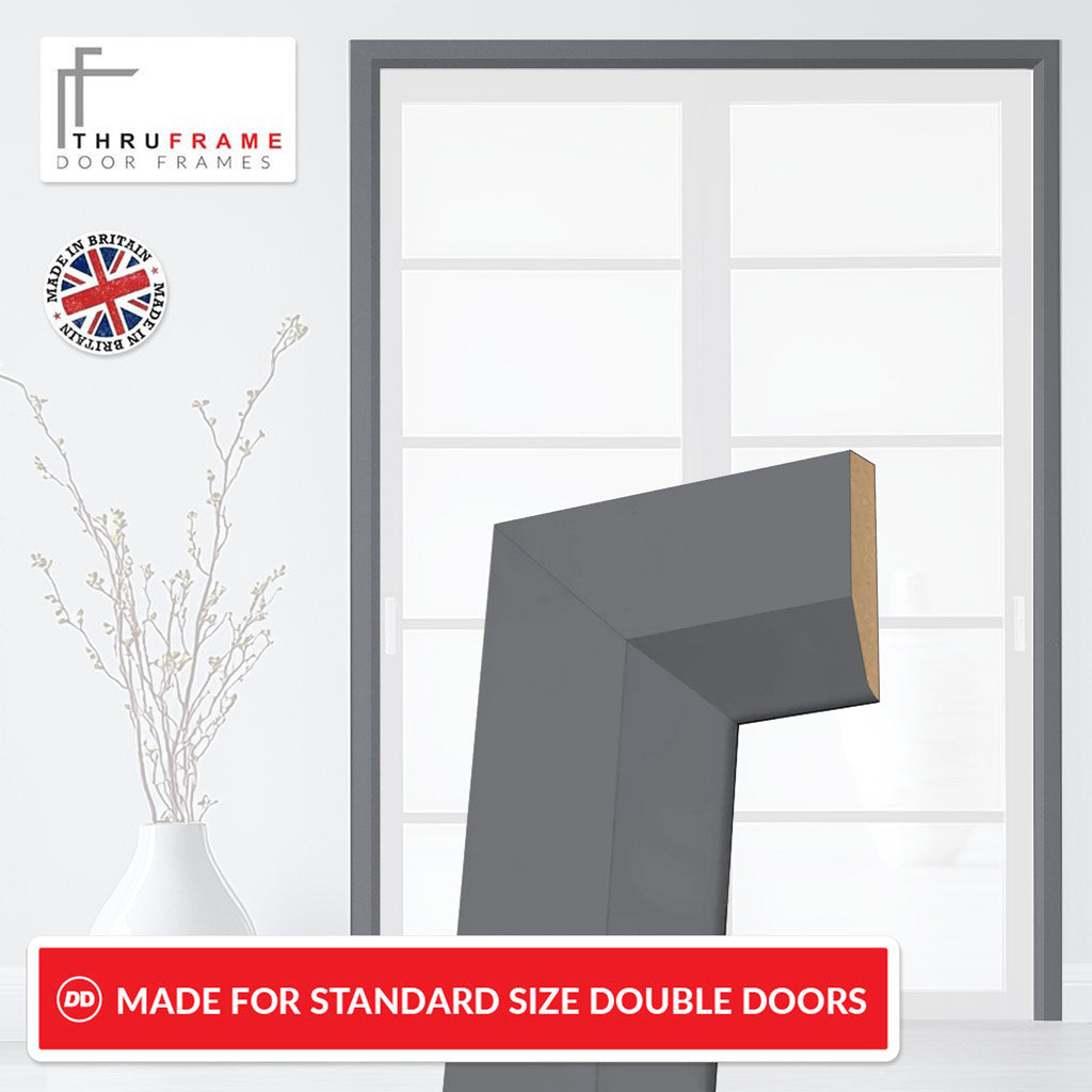 Made to Size Thruframe Interior Stormy Grey Primed Door Lining Frame and Modern Architrave Set - Suits Double Doors