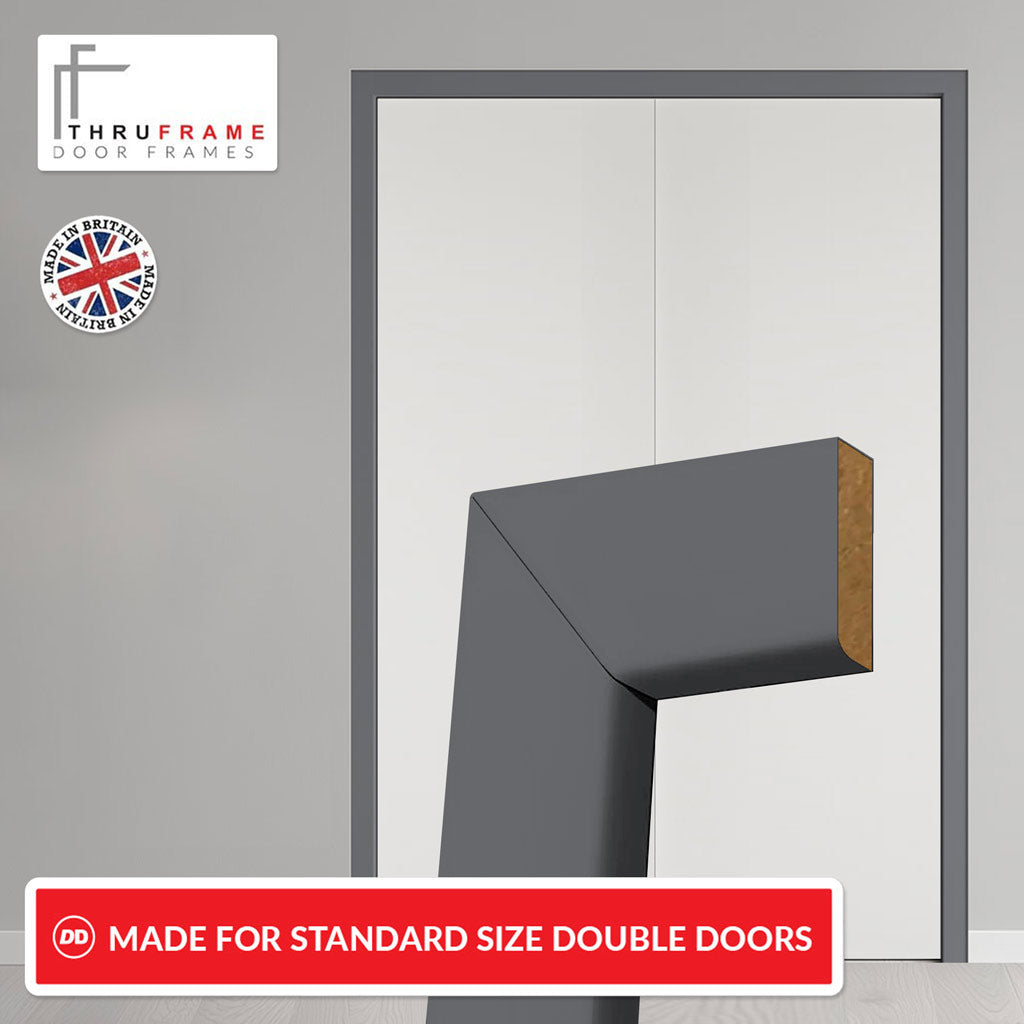 Made to Size Thruframe Interior Stormy Grey Primed Door Lining Frame and Simple Architrave Set - Suits Double Doors