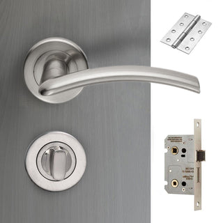 Image: Serozzetta Trenta Lever Bathroom Handle Pack - 3 Square Hinges - Satin Finish