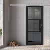 Top Mounted Stainless Steel Sliding Track & Door - Tribeca 3 Pane Black Painted Door - Tinted Glass