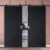 Top Mounted Black Sliding Track & Solid Wood Double Doors - V-Line® Grooved Flush Doors V003 - Premium Primed - Six Colour Options