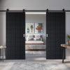 Top Mounted Black Sliding Track & Solid Wood Double Doors - V-Line® Grooved Flush Doors V004 - Premium Primed - Six Colour Options